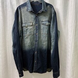 Sean John Denim Shirt Ombre Long‎ Sleeve Button Up Casual 3XL